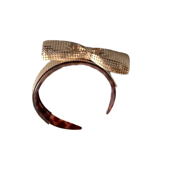 VTG 80s Hair Bow Mesh Gold Tone Headband Made In France Coquette Bow Long Gold Satin Hair Bow, Coquette Barrette Clip - Etsy main image 4